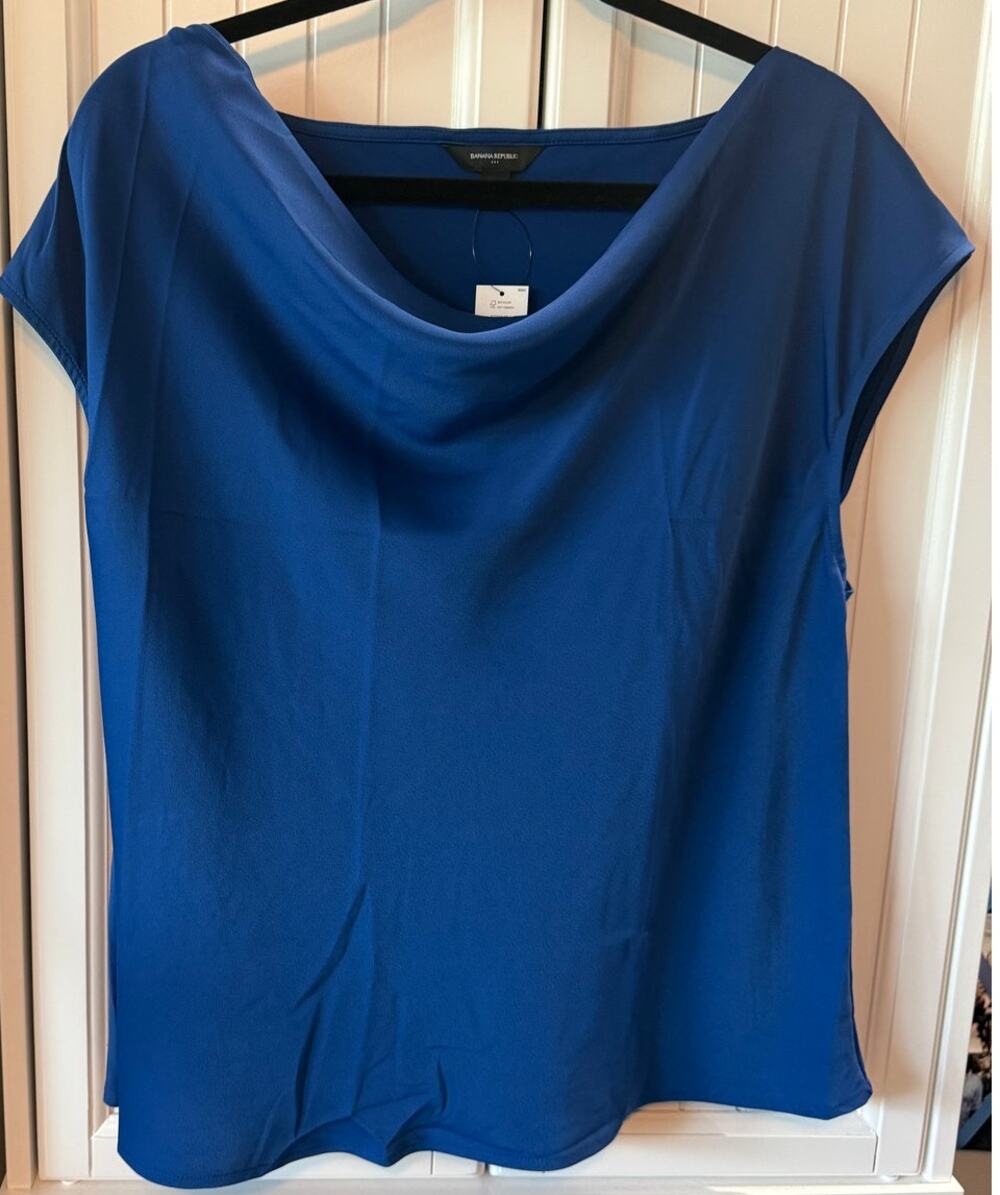 Banana Republic Cowl Neck Blouse Royal Blue Sz Large New With Tags